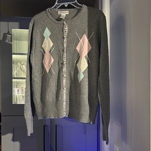 Croft & Barrow Gray Argyle Cardigan